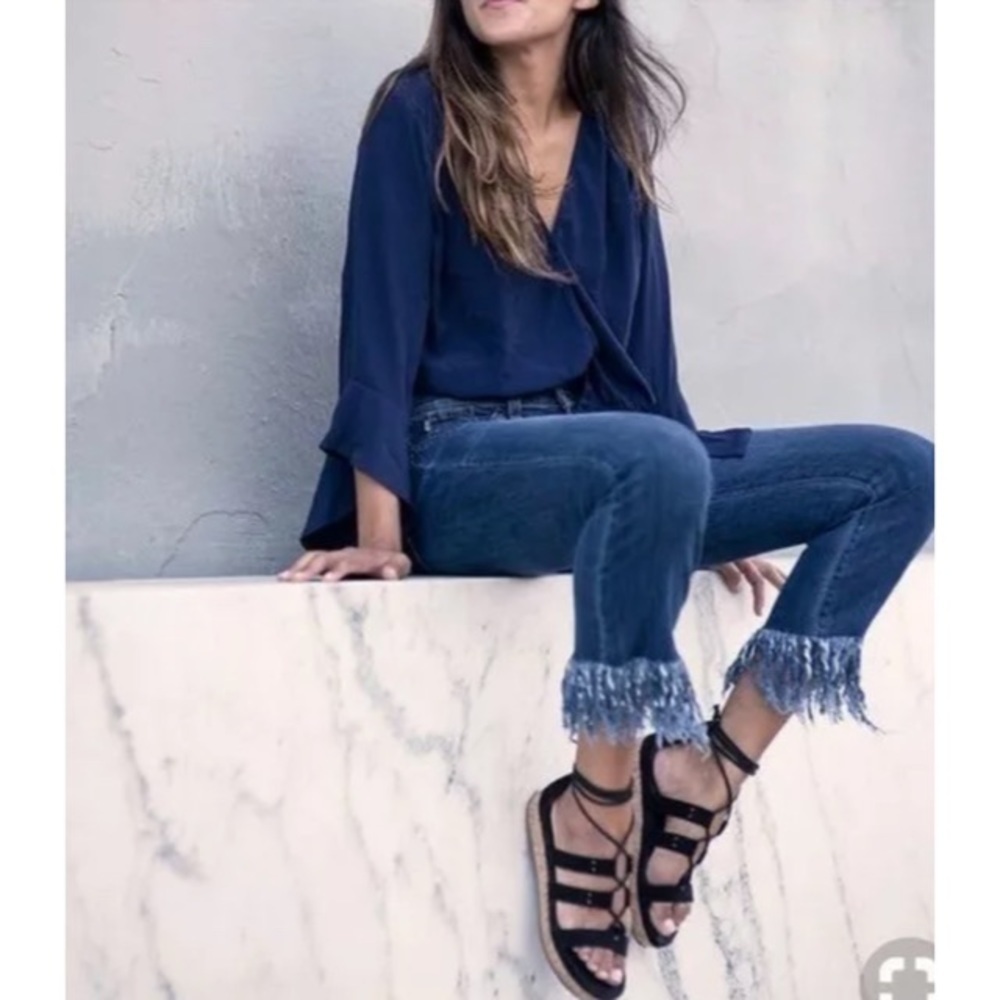 Fringe Hem Skinny Ankle Crop Jeans